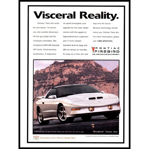 1996 Pontiac Firebird Trans Am Ram Air Vintage Print Ad Mountains Wall Art - Picture 1 of 1